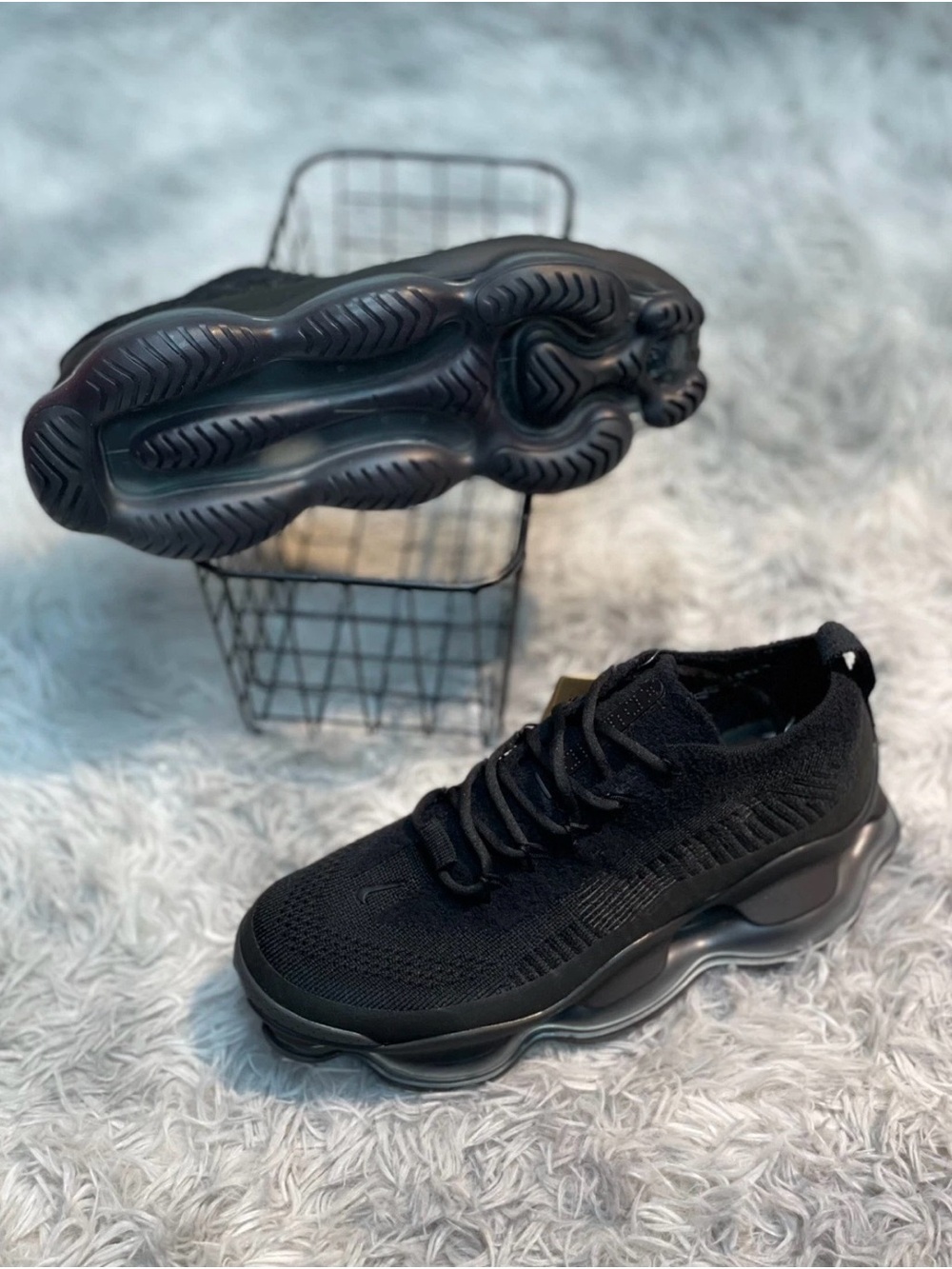 Men's All-Black Knit Slip-On Sneakers - Picture 4 of 7